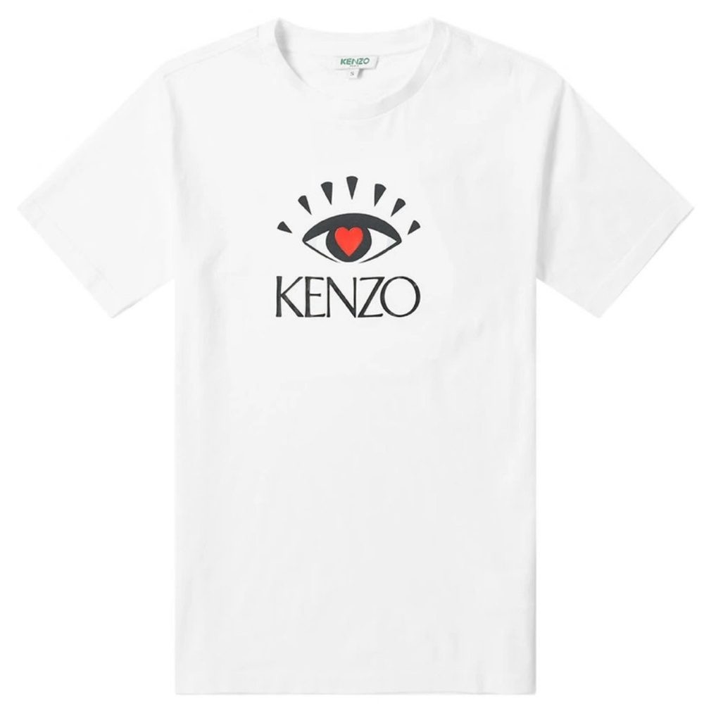 Kenzo White Logo “Eye Heart Kenzo” Print Valentine's Cotton Unisex T-Shirt NWT L